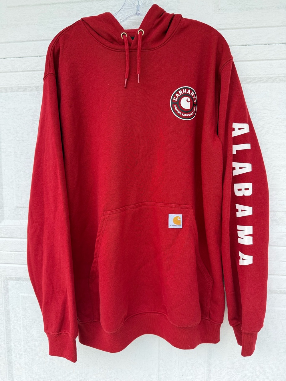 CARHARTT Men Sweatshirt Hooded Loose Hoodie Midweight ALABAMA Arm Sleeve Red MED
